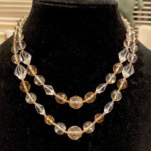 Two-Tone Pink And Clear Glass Necklace. Silver Tone Findings